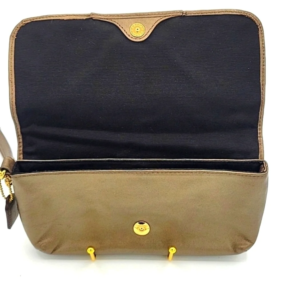 COACH Metallic Clutch Leather Wristlet Gold Hardware